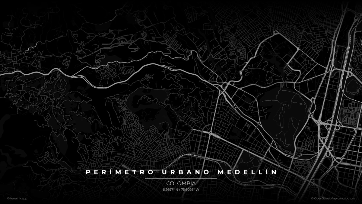 Mapa del per&iacute;metro urbano de Medell&iacute;n en estilo de calles